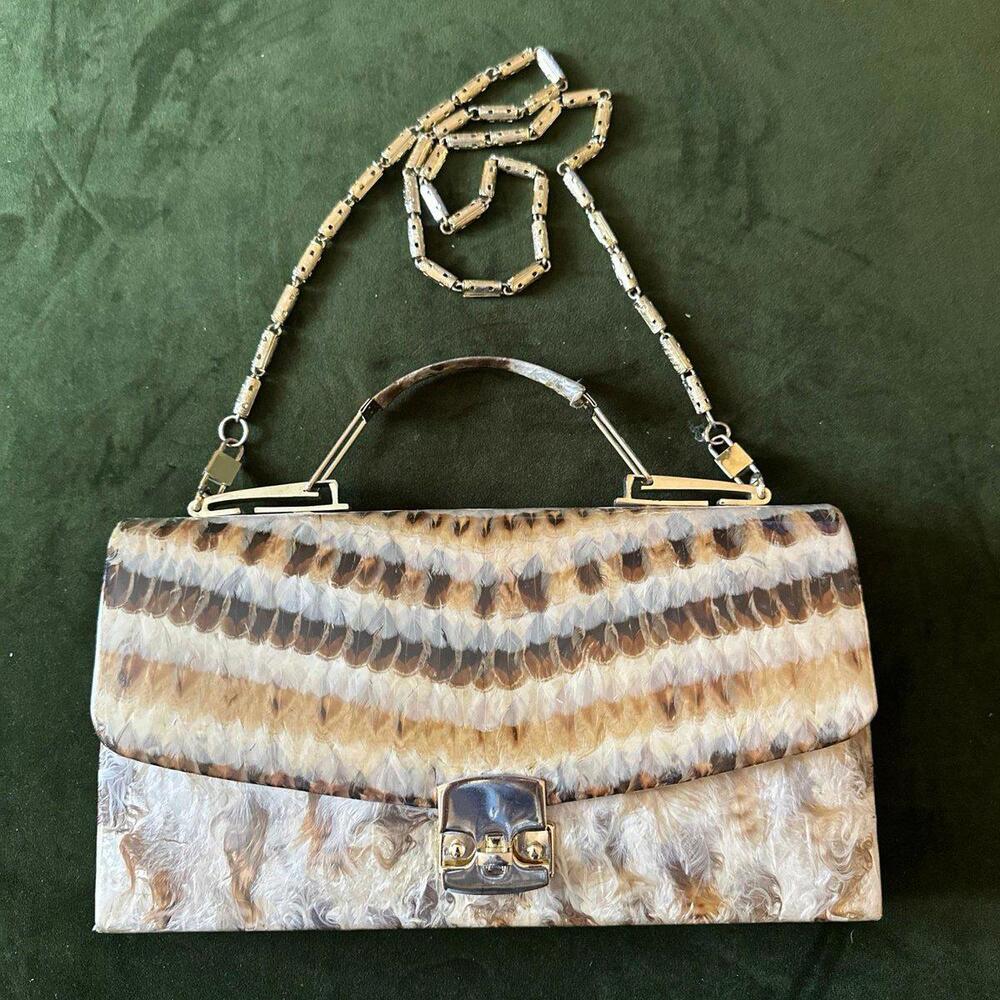 Vintage Pheasant Feather Handbag Purse Korea